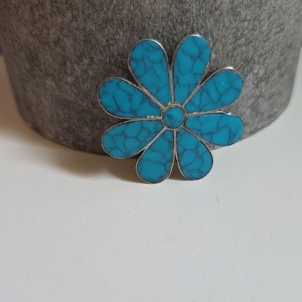Turquoise Sterling Vintage Flower Silver Pendant and Brooch - Picture 1 of 7
